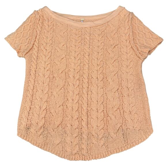 NWT FREE PEOPLE Baby Cable Tee In Peach Size Medium - Picture 4 of 7